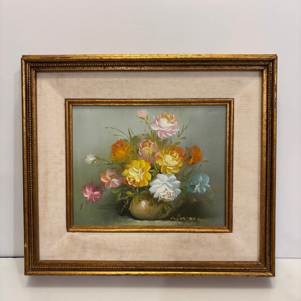 Robert Cox vintage art oil painting flower picture decor